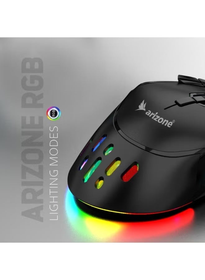 أريزون ماوس ألعاب سلكي WM-04 مع ضوء تنفس RGB بـ 7 ألوان | أسود - Image 2